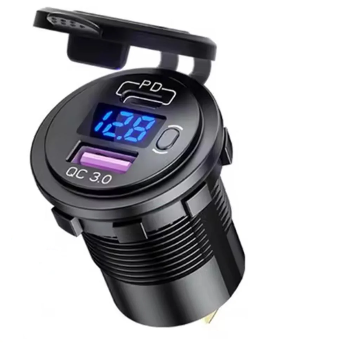 Зарядка врізна автомобільна з вольтметром Quick Charge 3 USB + PD Type-C 12В-24В QC 3 36 Вт (2556353130)