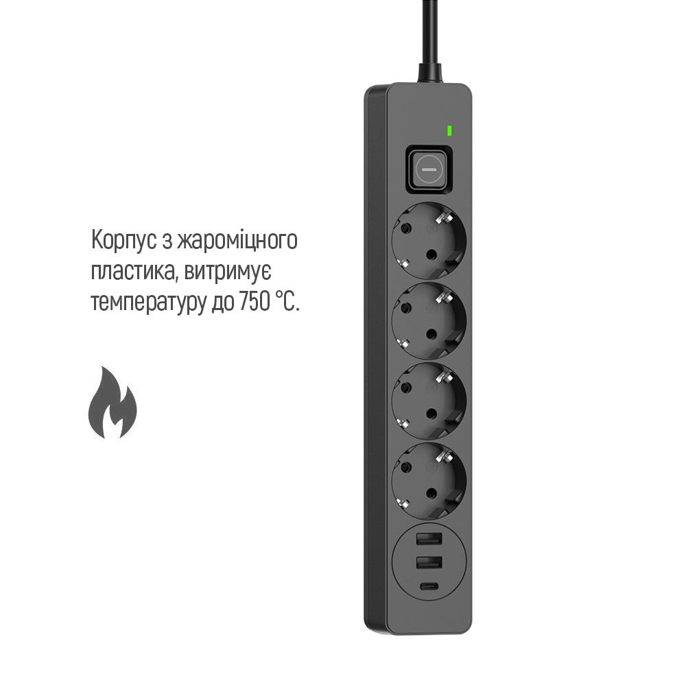 Удлинитель-фильтр сетевой СolorWay 4 розетки/2USB-A/1 TYPE-C 24W 5 м Black (CW-CHE435PDB) - фото 12