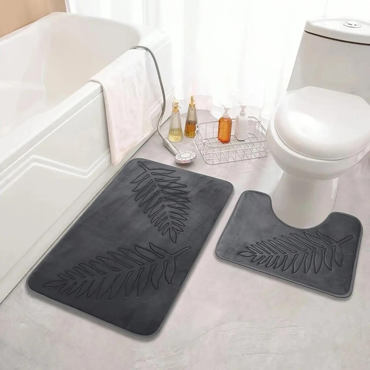 Набір із 2-х килимків для ванної та туалету «Листя» з ефектом пам'яті Антиковзаючий Сірий (7800703)