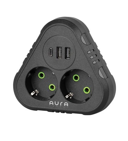 Фильтр сетевой Aura Energy 2+3 USB-A/USB-C PD Black (AUEMFP23PDB)