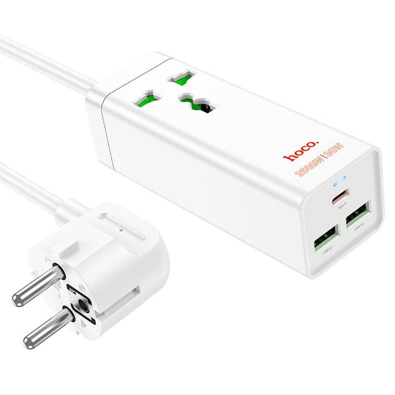 Фільтр мережевий Hoco AC9A на 1 розетку/2 USB/USB-C 30W 220В кабель 1,5 м Box White (36147)