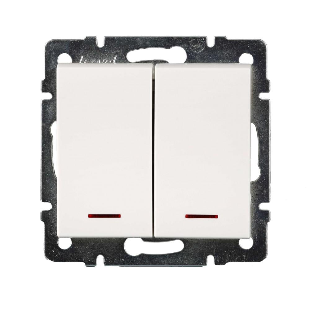 Выключатель Lezard Rain 2-клавишный с подсветкой без рамки Белый (7030288112)