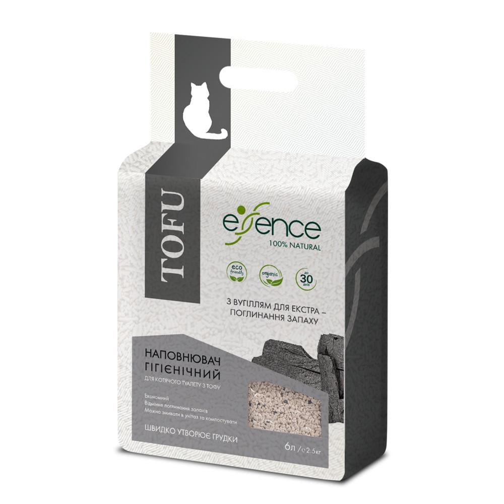 Наполнитель гигиенический Essence для кошачьего туалета экстра поглощения запаха натуральный из тофа и углем 2,5 кг