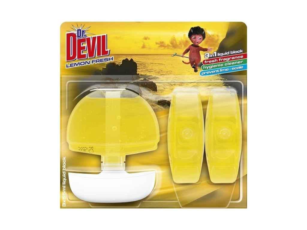 Блок для туалетів Dr.Devil 55 мл 3 шт. підвісний 3in1 Лимонна свіжість (899470)