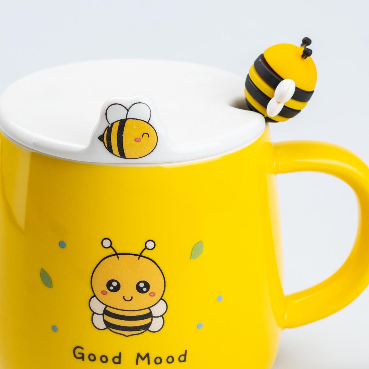 Чашка керамічна Bee good mood з кришкою та ложкою 450 мл (HP7199) - фото 5