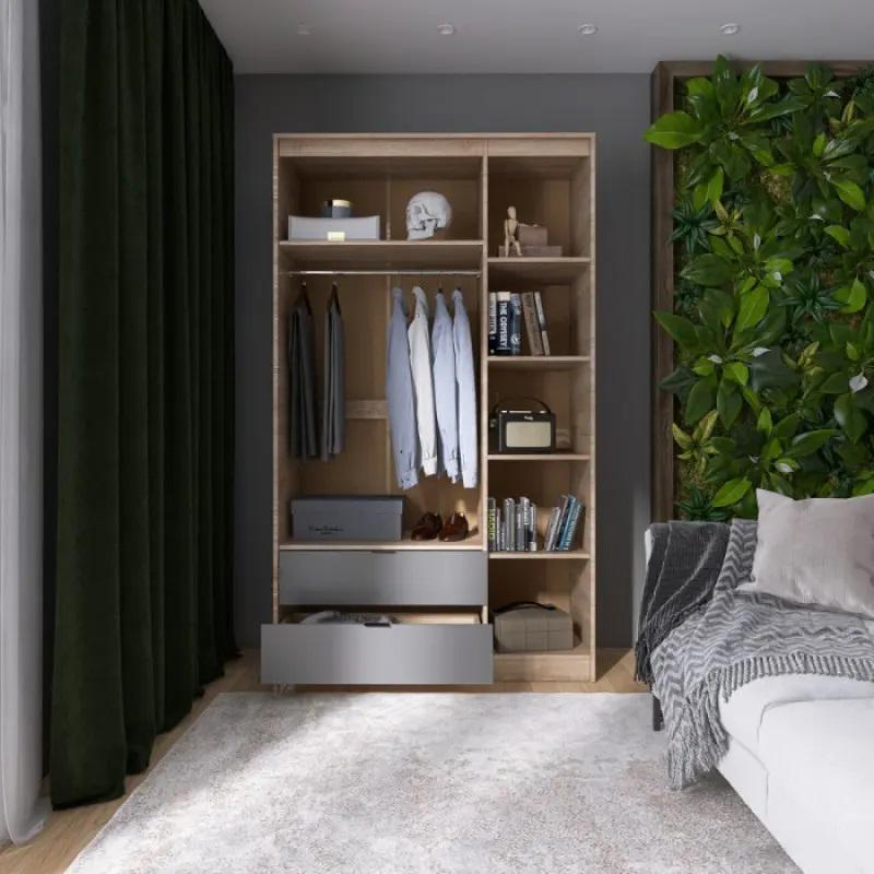 Шкаф распашной для одежды с выдвижными ящиками Эверест Сити-1200 120,2х50х204,6 см Дуб сонома/Графит (EVR-071127) - фото 3 Шкаф распашной для одежды с выдвижными ящиками Эверест Сити-1200 120,2х50х204,6 см Дуб сонома/Графит (EVR-071127) - фото 3