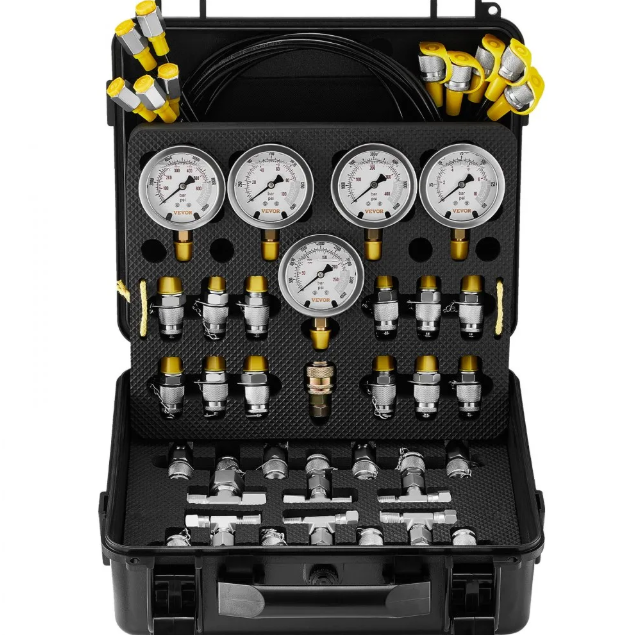 Набір манометрів Vevor для вимірювання перевірки високого тиску у гідравліці та гідравлічній системі 10-600 бар Набір манометрів Vevor для вимірювання перевірки високого тиску у гідравліці та гідравлічній системі 10-600 бар
