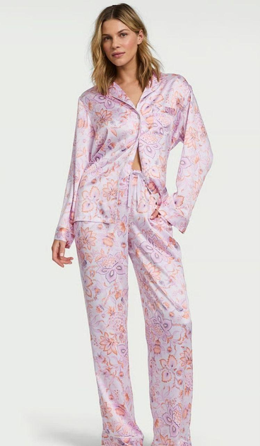 Піжама атласна довга Victoria's secret XS Світло-фіолотевий (27058156)