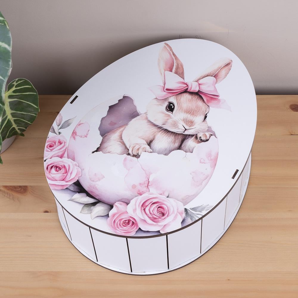 Коробка деревянная киндер зайчонок в бантике (5629-22)