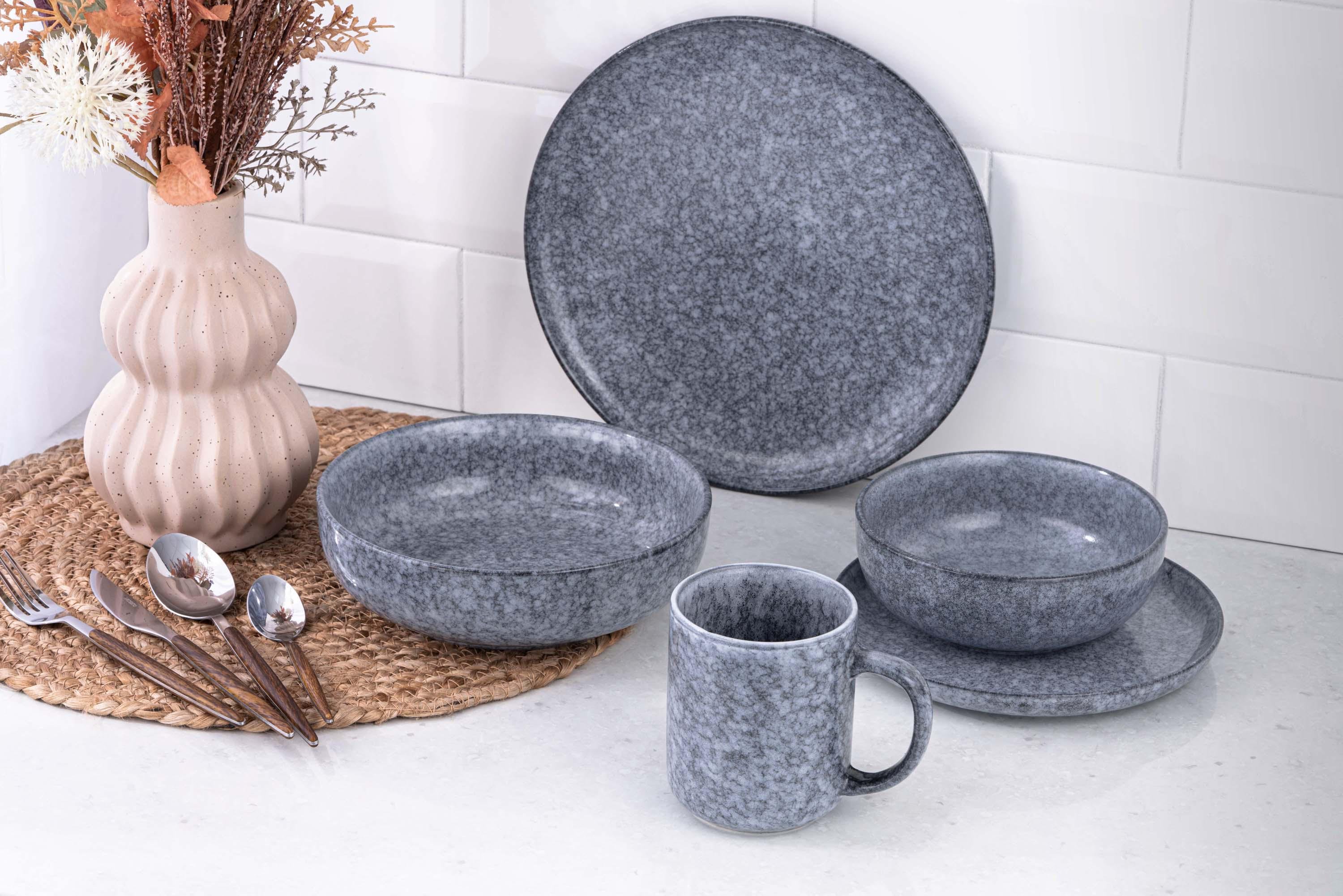 Набор посуды для двух персон Ardesto Loreto 10 предметов фарфор Темно-серый/Серо-голубой мраморный - фото 8