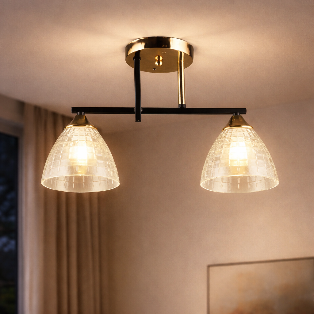 Люстра Valeso з прямим металевим каркасом під дві лампи Е27 Чорний/Золотий (B A4426/2 BK+FGD)