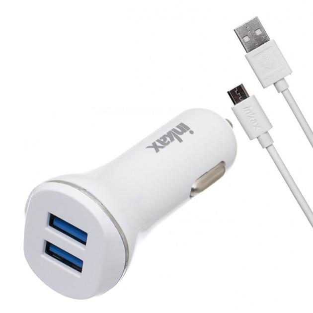 Зарядний пристрій автомобільний inkax CC-12 2USB 2,1A microUSB White (av087)