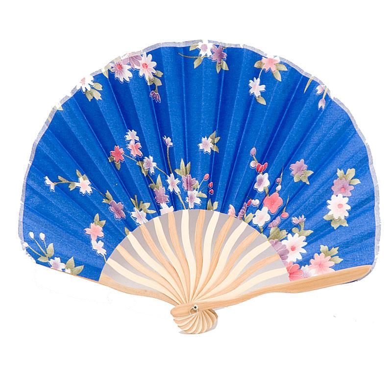 Віяло з дерева з квітковим малюнком Синій (B0951)