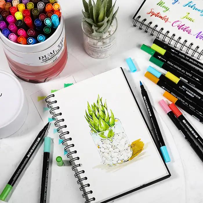 Маркеры двухсторонние акварельные для скетчинга 60 шт. - фото 5