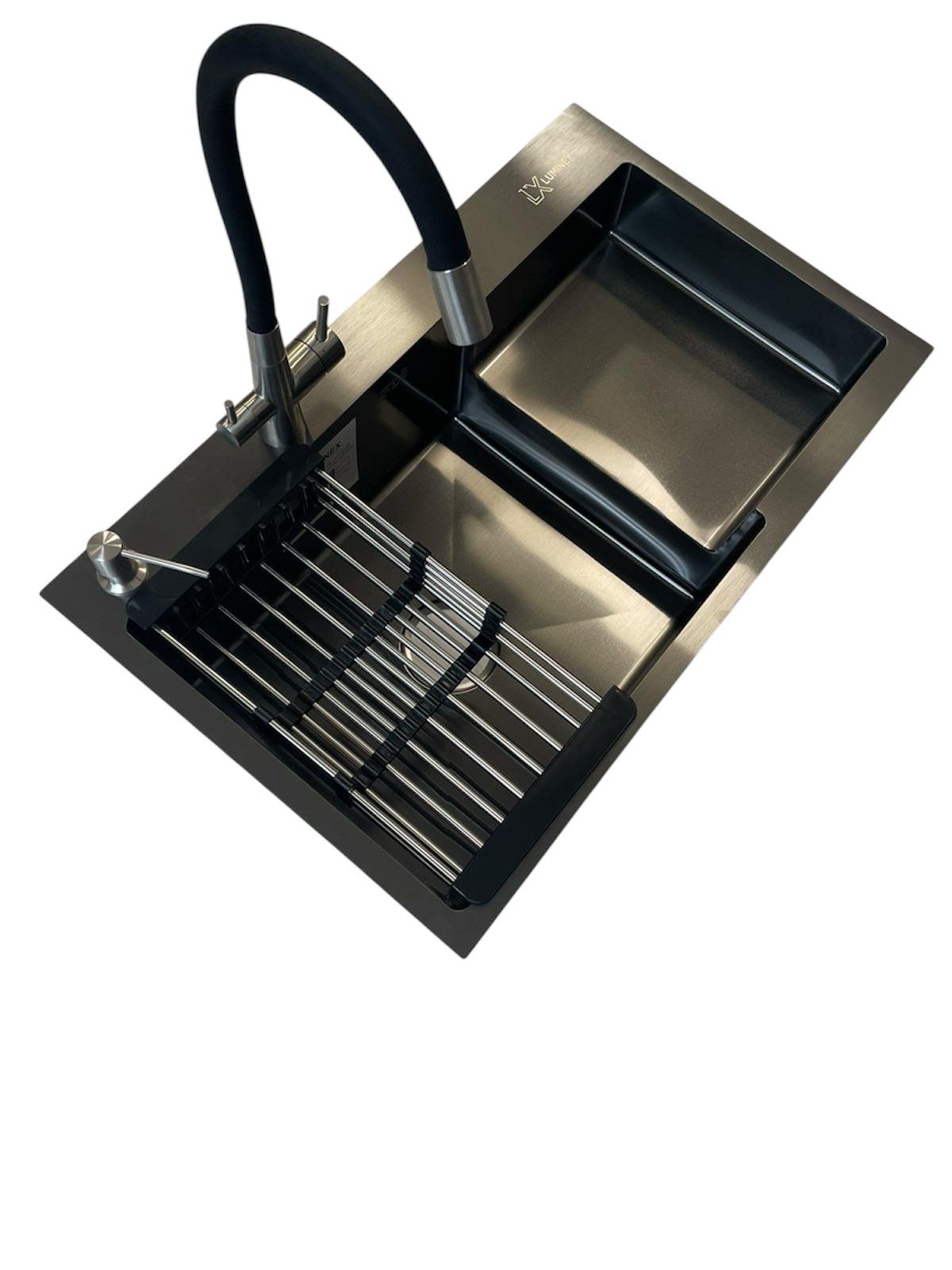 Мойка для кухни левая Luminex 7848 L/гибкий смеситель с фильтром воды Venta BK813SB Черный (8800)