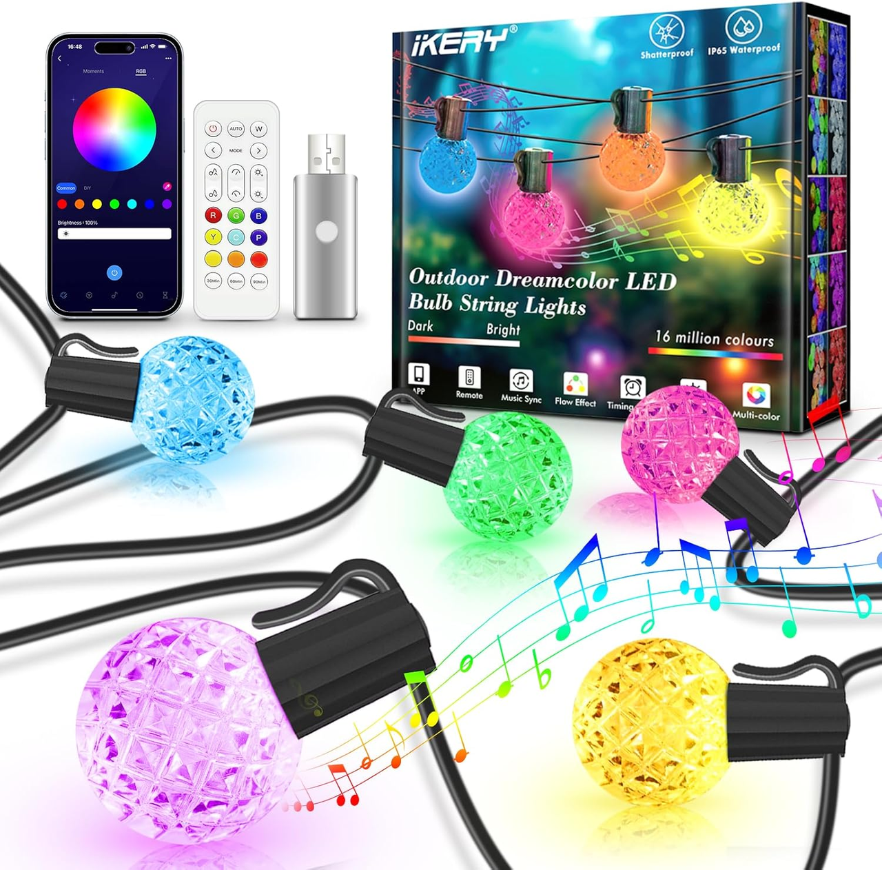 Гирлянды уличные USB 5V RGB G40 глобусные светодиодные патио-светлая с 25 светодиодными лампочками 15 м (2242612759)