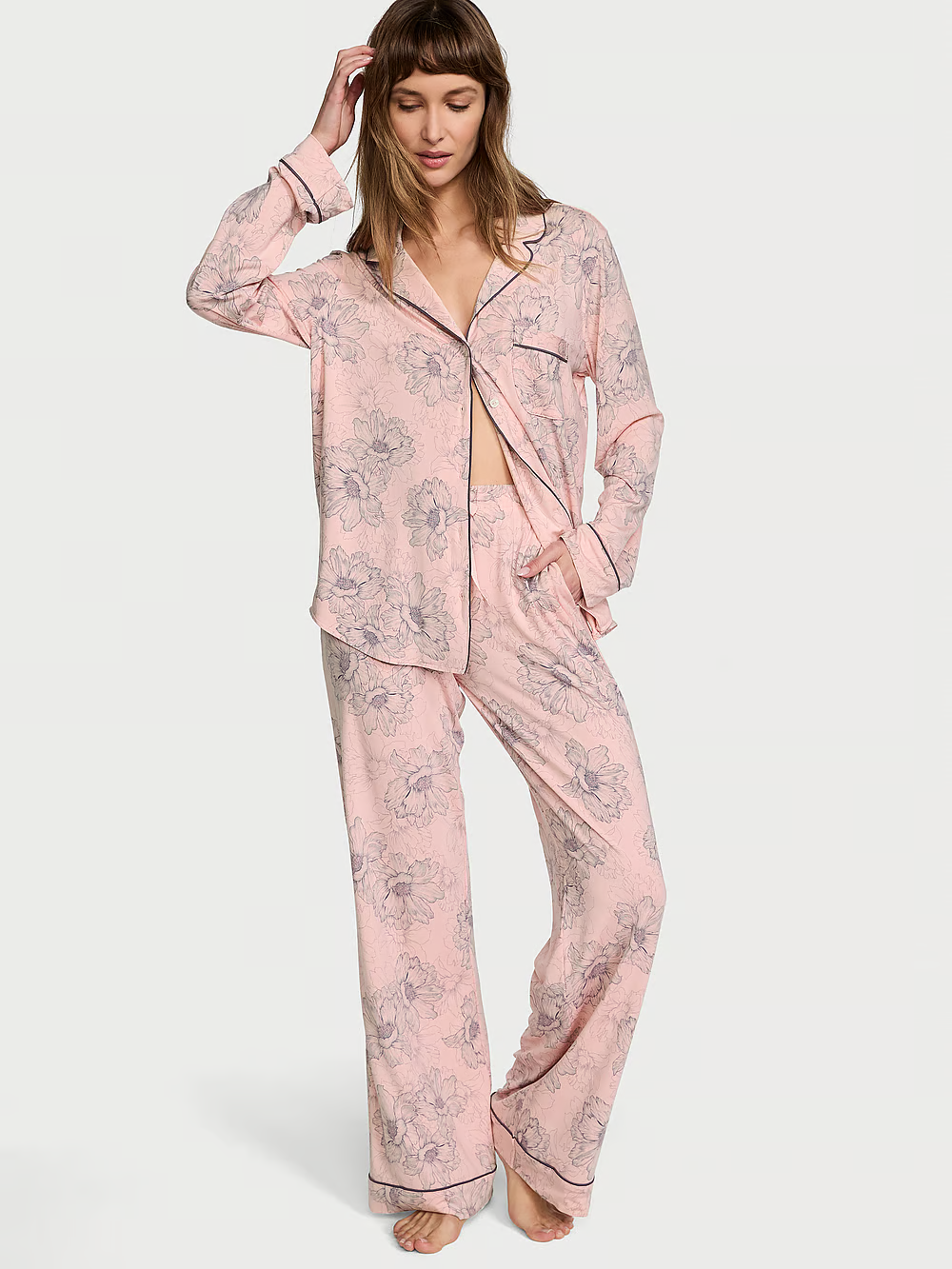 Піжама жіноча Victoria's Secret Modal Long Pajama Set модал XS Рожевий (21376886)