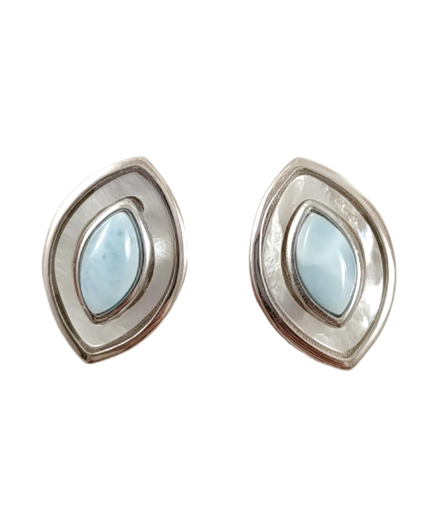 Серебряные серьги с ларимаром и перламутром (Е5010G)