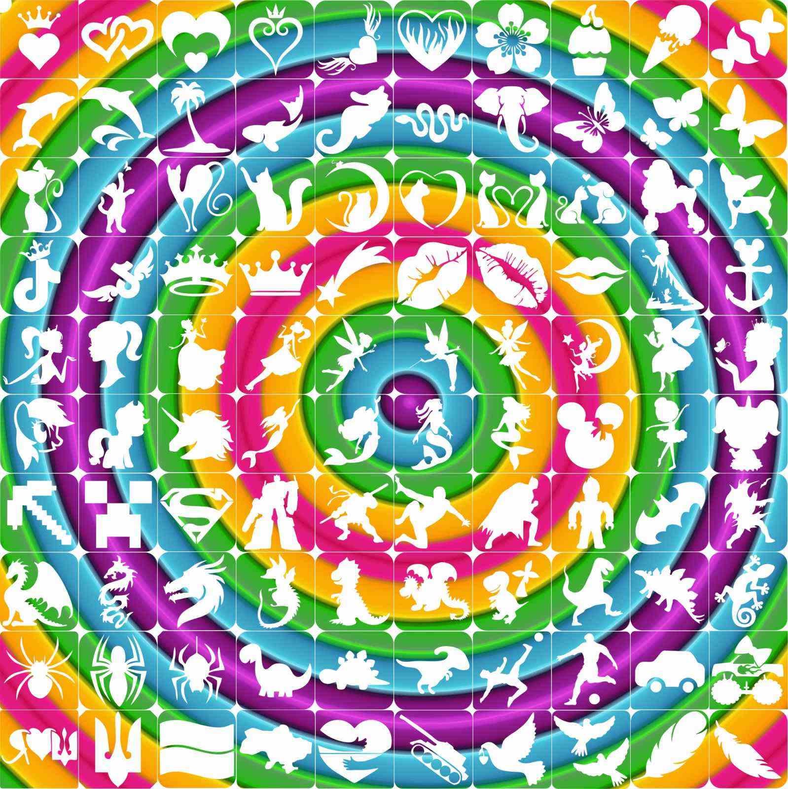 Набор трафаретов для глитер-папа детские MIX 5х5 см 100 шт.