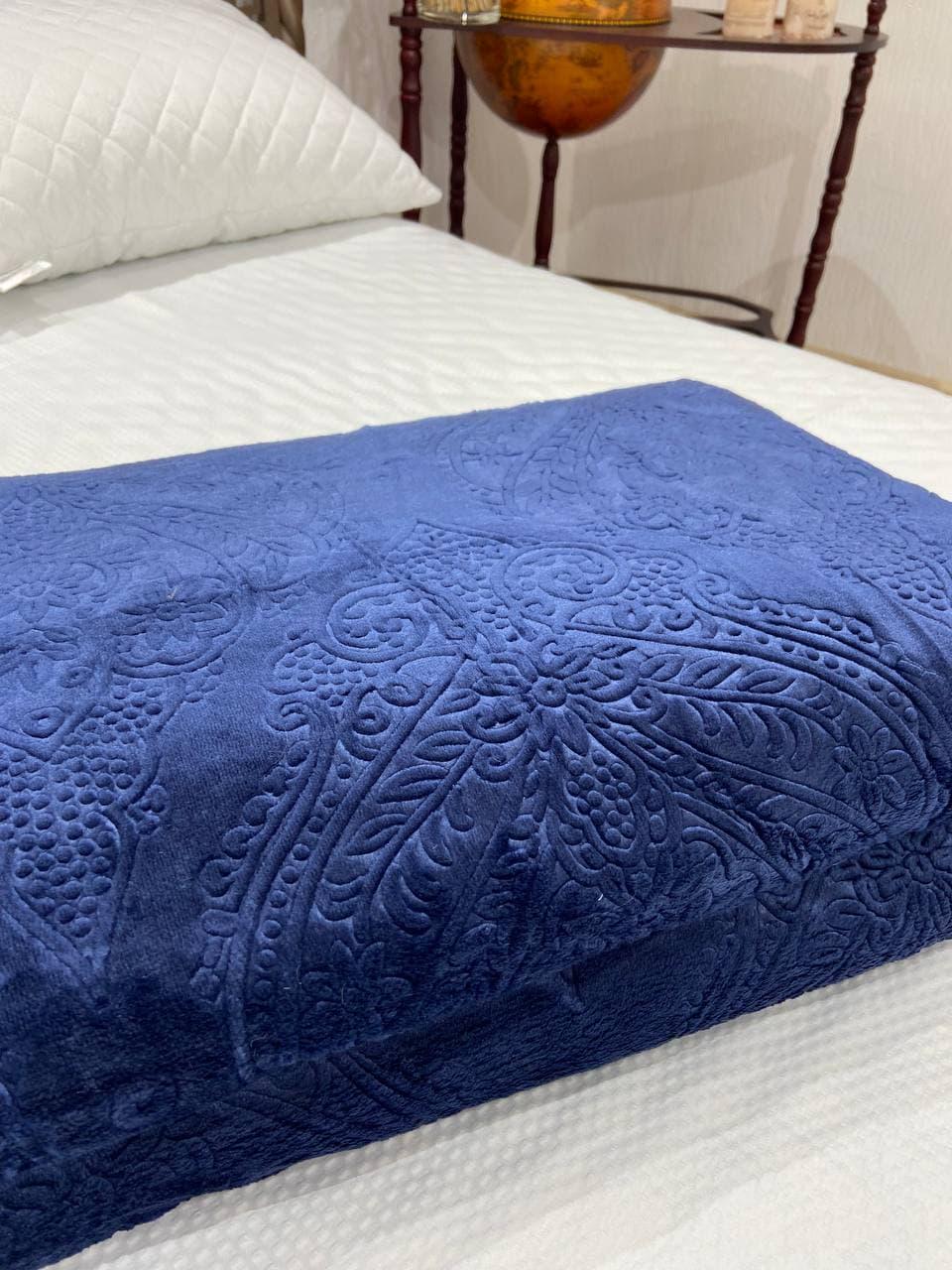 Плед велюровый Сasablanket с узором на большую кровать 200х230 см Синий - фото 5