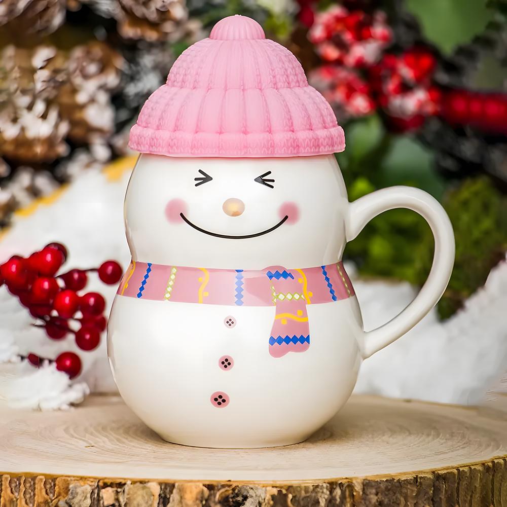 Чашка новогодняя с крышкой Снеговик керамика 350 мл Розовый (30308500) Чашка новогодняя с крышкой Снеговик керамика 350 мл Розовый (30308500)