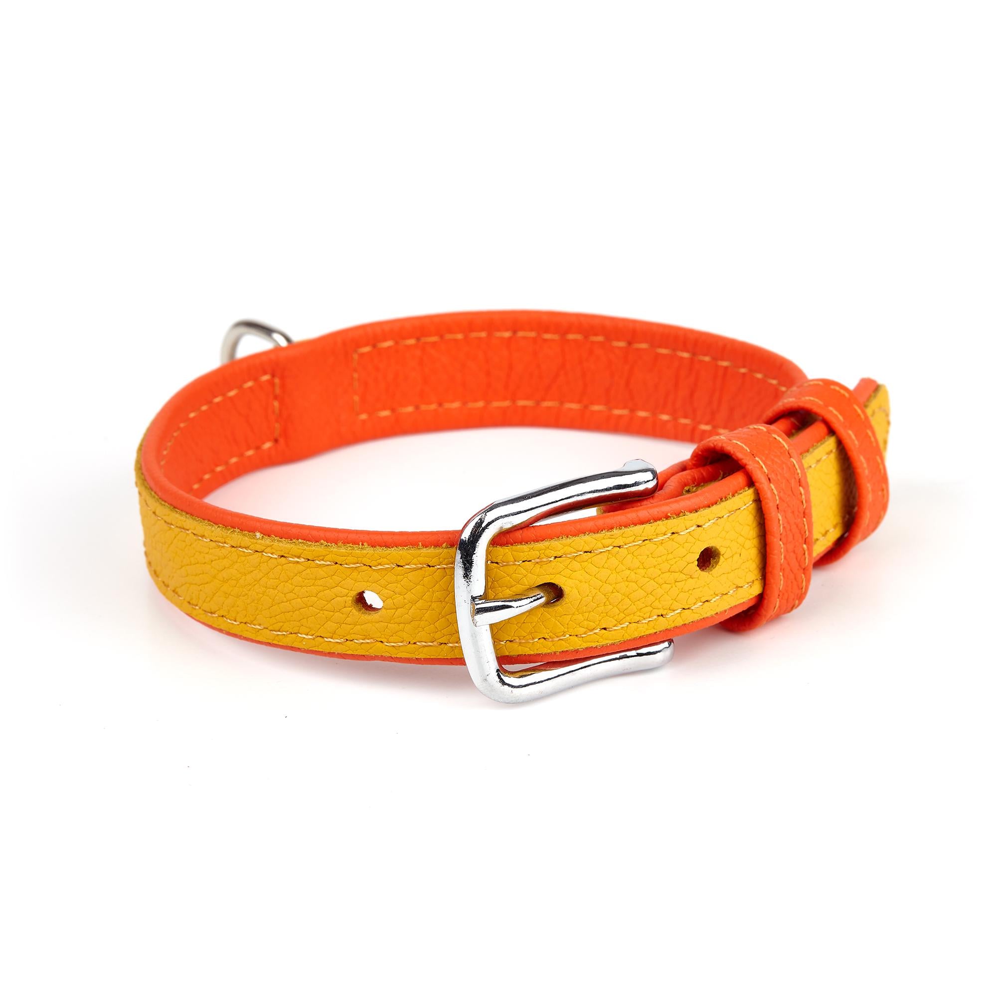 Нашийник KareLine з натуральної шкіри 20 мм 310-380 мм Жовтий/Помаранчевий (8851/8-11)