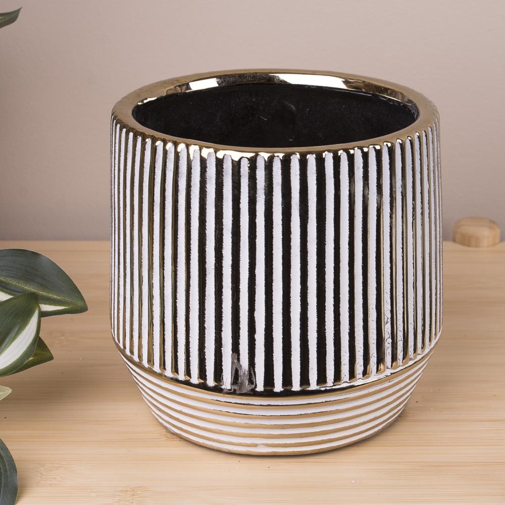 Ваза керамическая в полоску Золотой (2472-1)