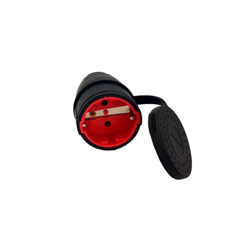 Розетка переносная Neomax с заземлением 16A 2P+E с крышкой каучук Черный (NX2004)