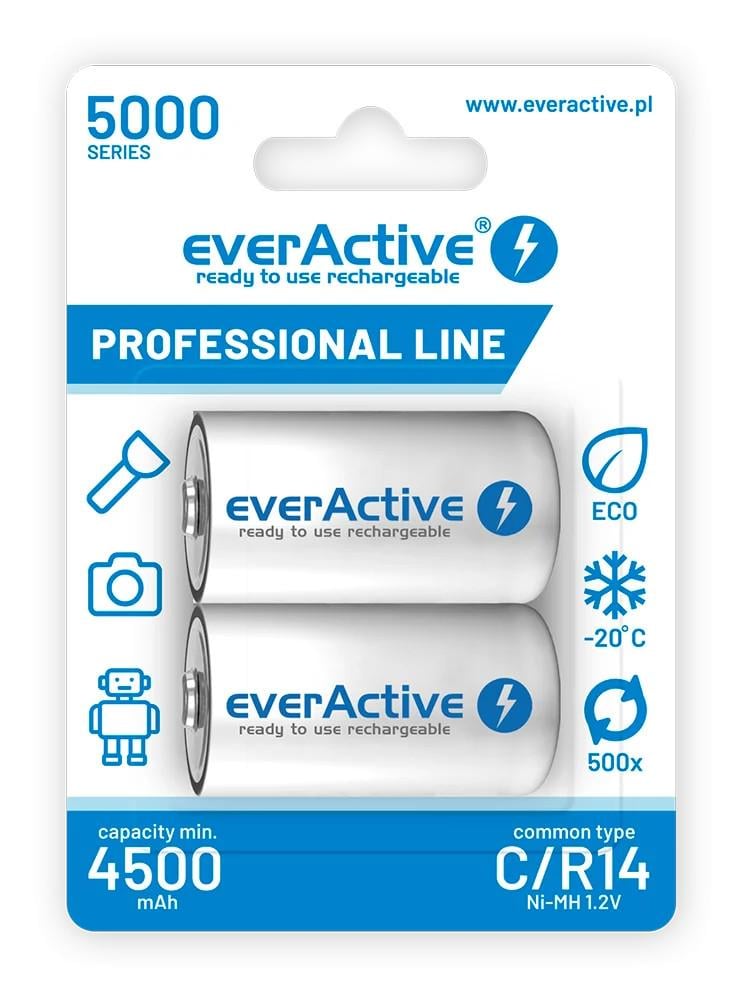 Аккумулятор EverActive 2xEVHRL14-5000 C/R14, 4500-5000 mAh LSD Ni-MH Professional Line блистер 2 шт.