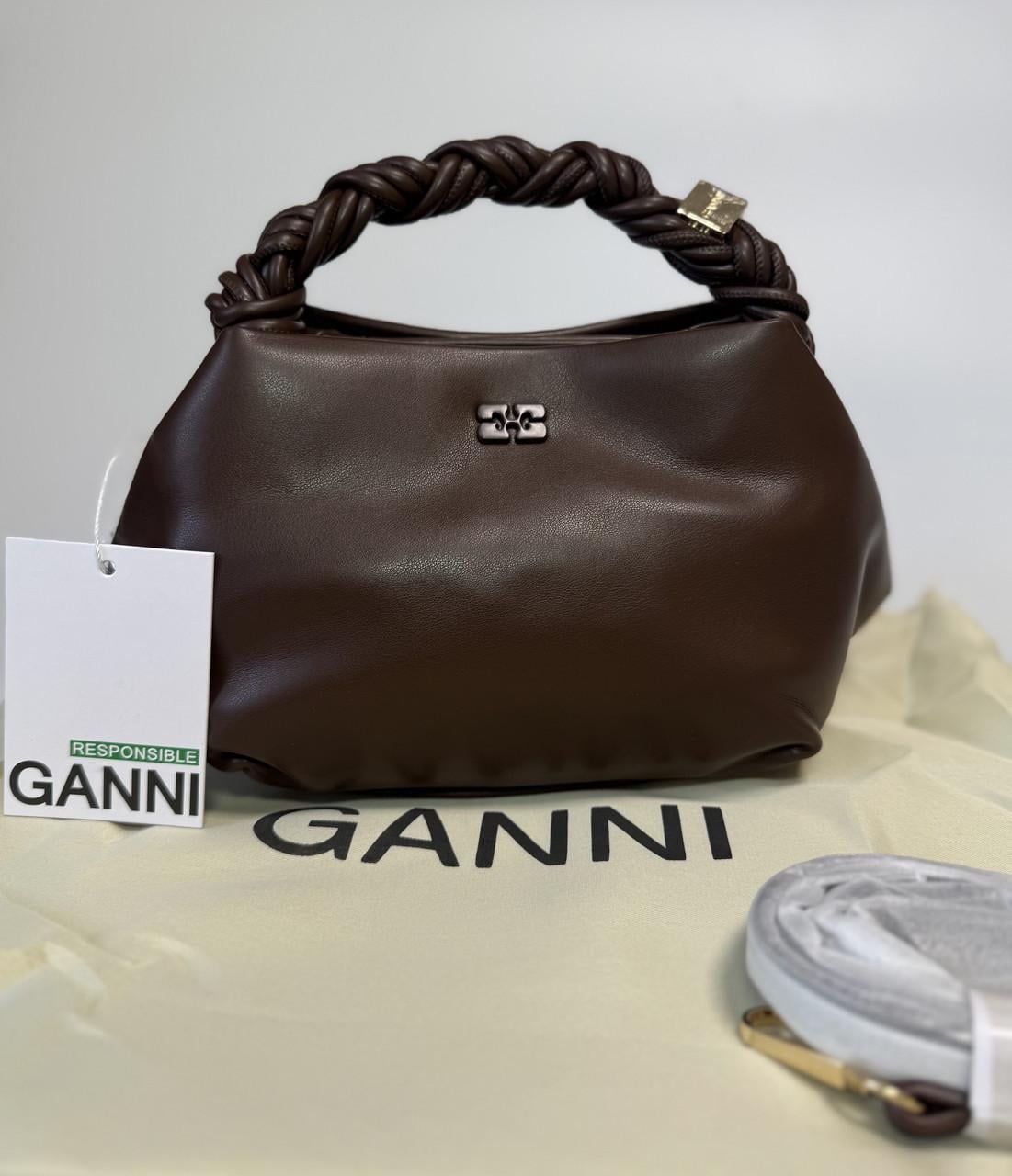 Сумка женская Ganni с плетеной ручкой Коричневый
