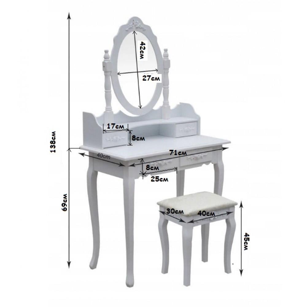 Туалетний столик Bonro дизайнерський з дзеркалом та табуреткою МДФ 4 шухляди 138х71х40 см Білий - фото 8