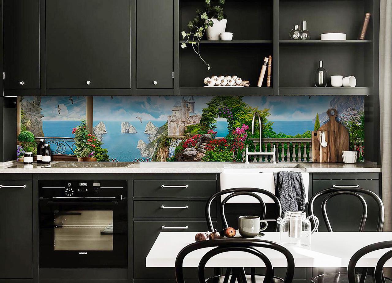 Кухонный фартук Замок на утесе из самоклеющейся виниловой пленки 60х250 см Голубой Кухонный фартук Замок на утесе из самоклеющейся виниловой пленки 60х250 см Голубой