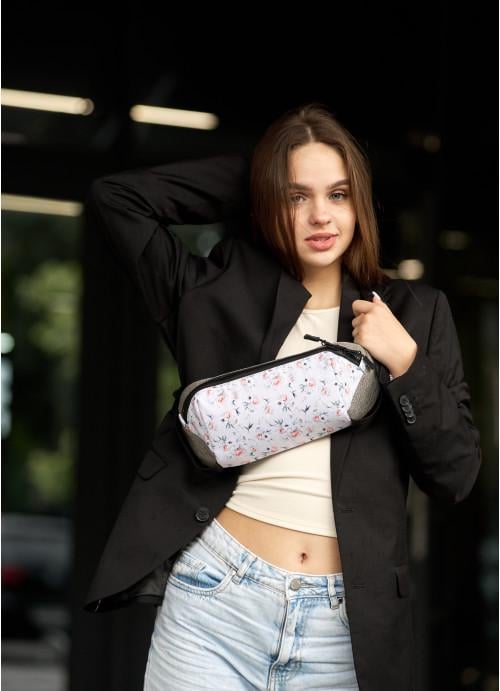 Поясная сумка женская Sambag тканевая с цветочным принтом Серый (924038617)