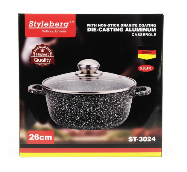 Кастрюля с гранитным покрытием Styleberg ST-3024 5,8 л Черный (ST-3024) - фото 4 Кастрюля с гранитным покрытием Styleberg ST-3024 5,8 л Черный (ST-3024) - фото 4