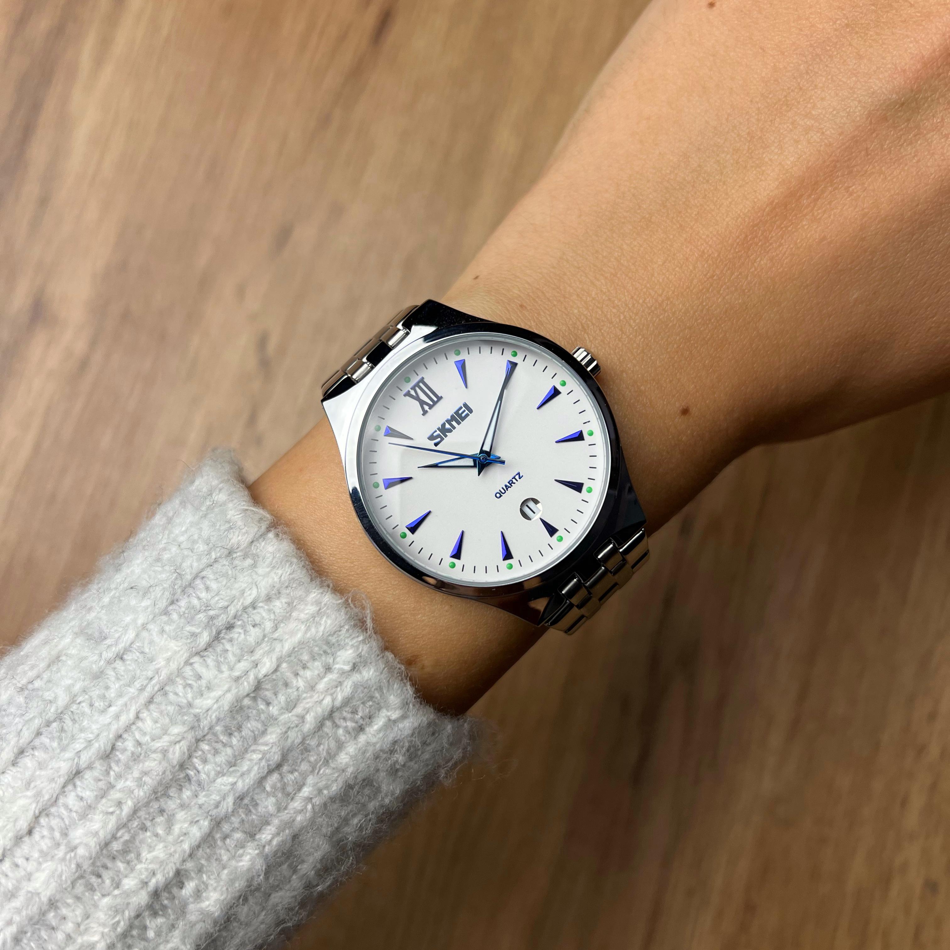 Годинник металевий Skmei з датою жіночий/чоловічий Сріблястий/Білий (z063-2) - фото 6 Годинник металевий Skmei з датою жіночий/чоловічий Сріблястий/Білий (z063-2) - фото 6