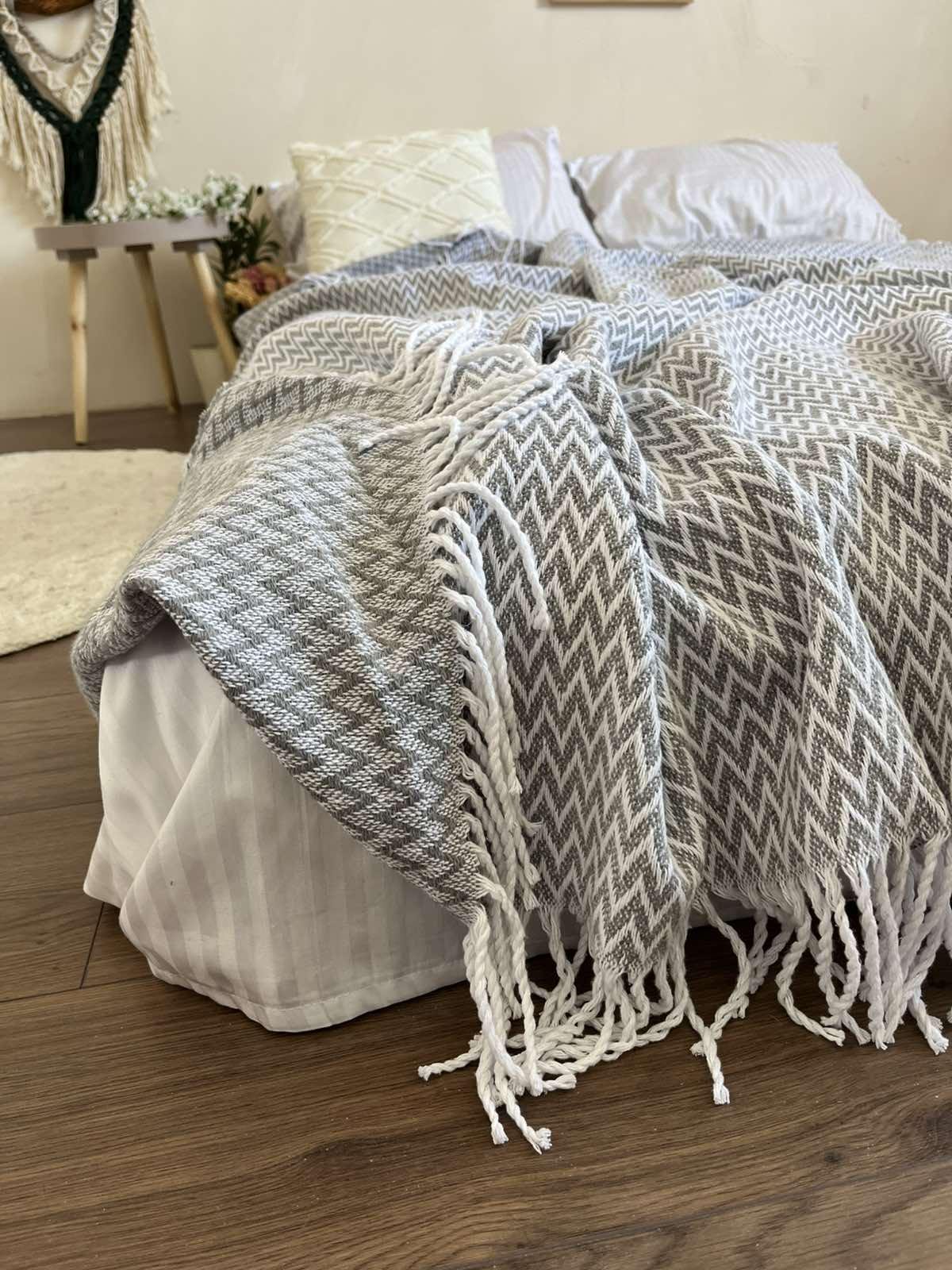 Плед хлопковый Vladi ЗИГЗАГ с кистями 200х220 см Серый (22614003)