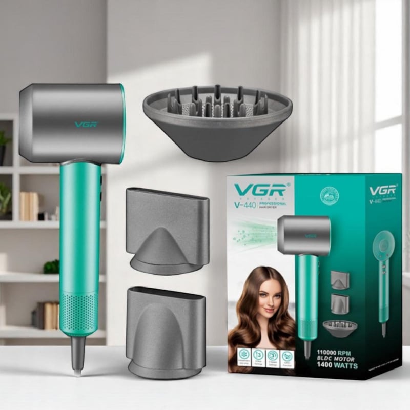 Фен для волос VGR V-440 профессиональный 1400 Вт Green (tf7291) - фото 3 Фен для волос VGR V-440 профессиональный 1400 Вт Green (tf7291) - фото 3
