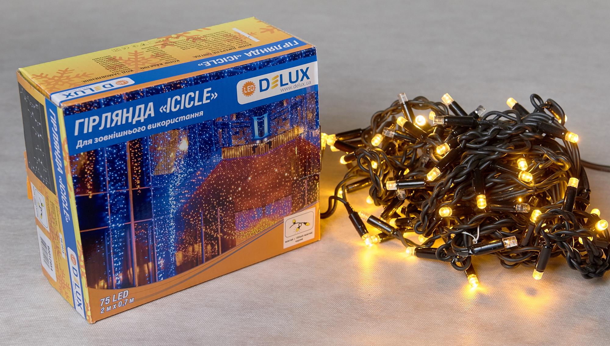 Гирлянда внешняя Delux Icicle 75 LED IP44 EN 2x0,7 м Желтый/Черный (90016591)