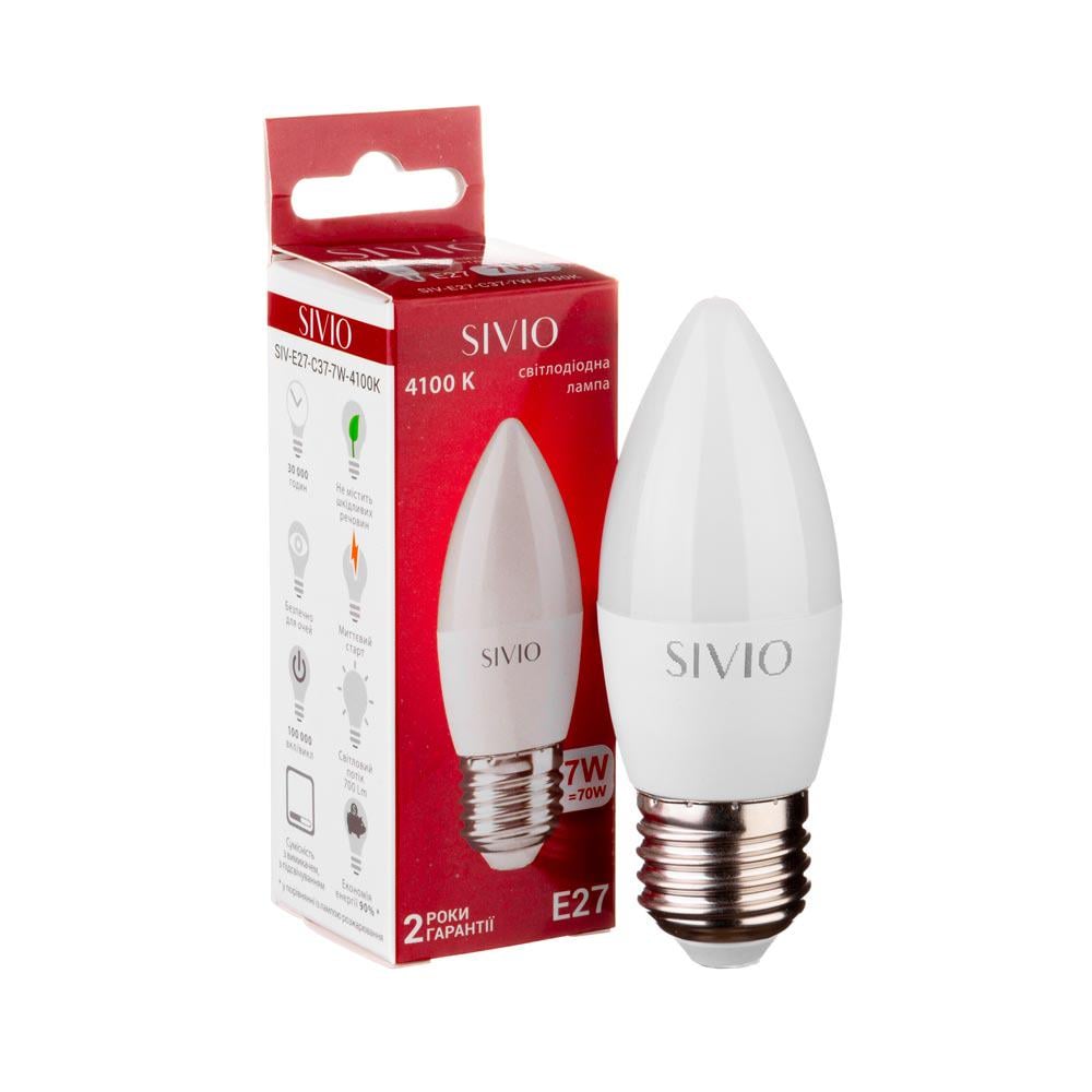 Лампа LED SIVIO Е27 С37 нейтральна 7 W 4100К Білий Лампа LED SIVIO Е27 С37 нейтральна 7 W 4100К Білий