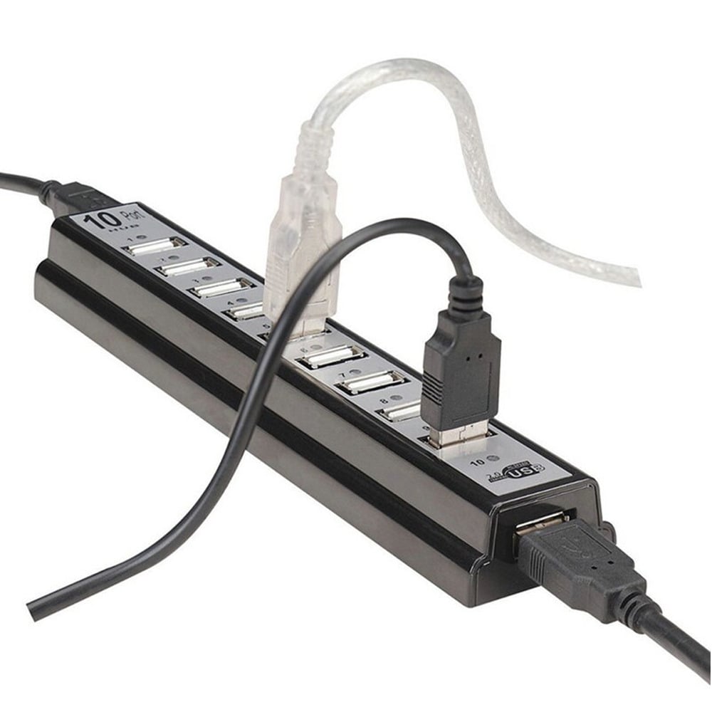 USB Хаб 10 портов разветвитель USB HUB 10 PORTS 220V внешний блок питания портативный переходник - фото 4
