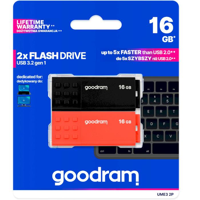 Флеш-пам'ять USB Goodram UME3 MIX USB 3.2 2x16 ГБ Чорний/Червоний (UME3-0160MXR11-2P) - фото 2