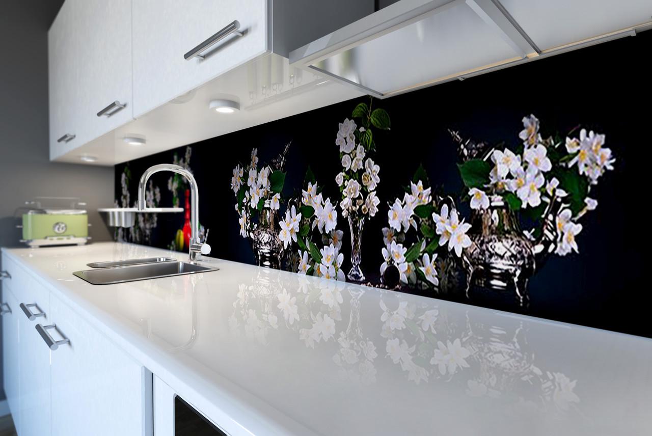 Кухонный фартук Пышные букеты из самоклеящейся виниловой пленки 60х250 см Черный Кухонный фартук Пышные букеты из самоклеящейся виниловой пленки 60х250 см Черный