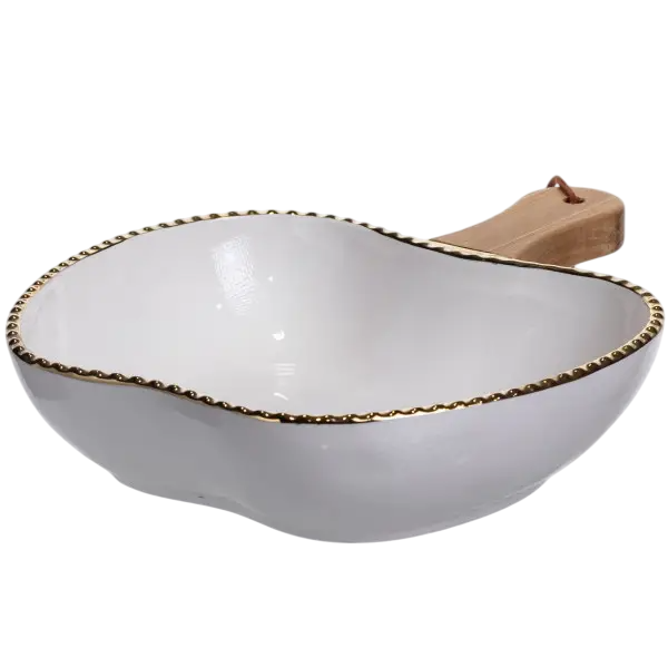 Тарелка для сервировки фарфоровая с деревянной ручкой 700 мл Золотистый (147-107-ZJH-14-2) - фото 1 Тарелка для сервировки фарфоровая с деревянной ручкой 700 мл Золотистый (147-107-ZJH-14-2) - фото 1