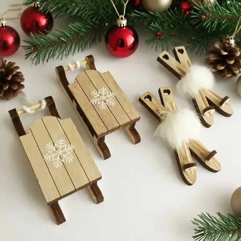 Набор новогодних украшений сани и лыжи с мехом деревянные 7,2х3 см 6,8х2,5 см (2786072806) Набор новогодних украшений сани и лыжи с мехом деревянные 7,2х3 см 6,8х2,5 см (2786072806)