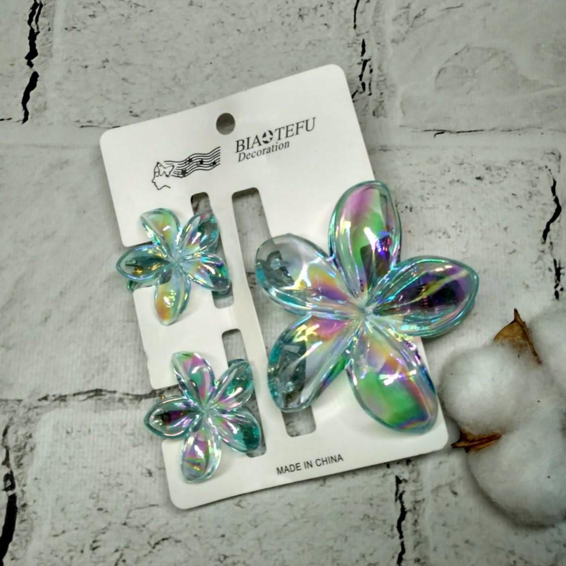 Крабик для волос Гавайский цветок перламутр заколка зажим набор из 3 шт. Голубой (8433-3)