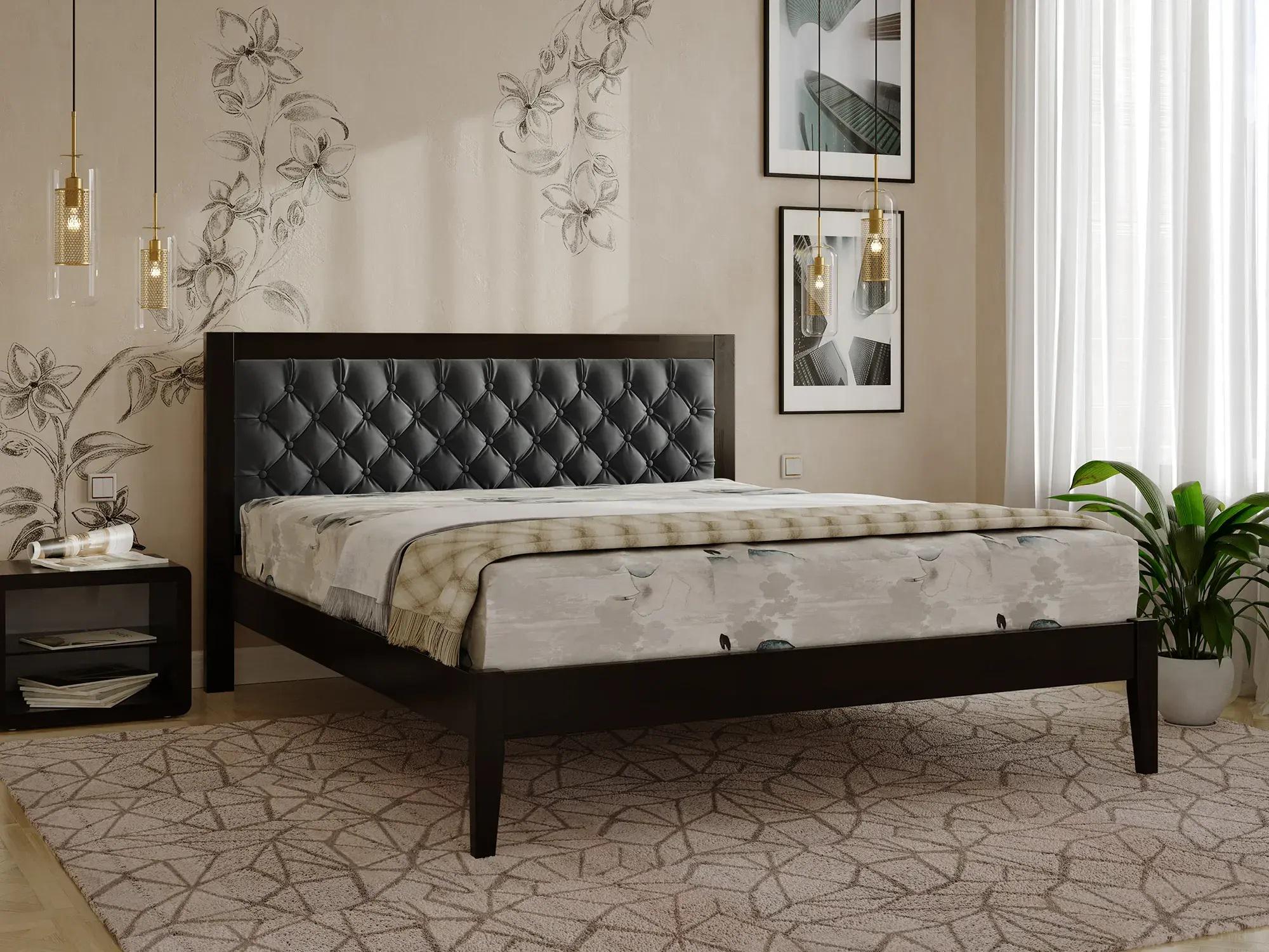 Кровать двуспальная Arbor Drev Грация Люкс из натурального дерева бук/текстиль 160х200 см Венге/Серый (51264)