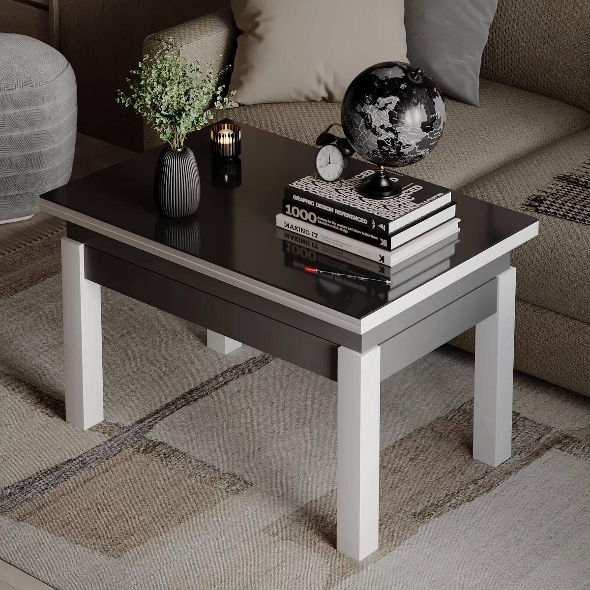 Стіл-трансформер розкладний AiH B-Fly Glass ЛДСП/дерево/скло 120x75x90 см Графіт/Білий/Графіт (TB10070700112)