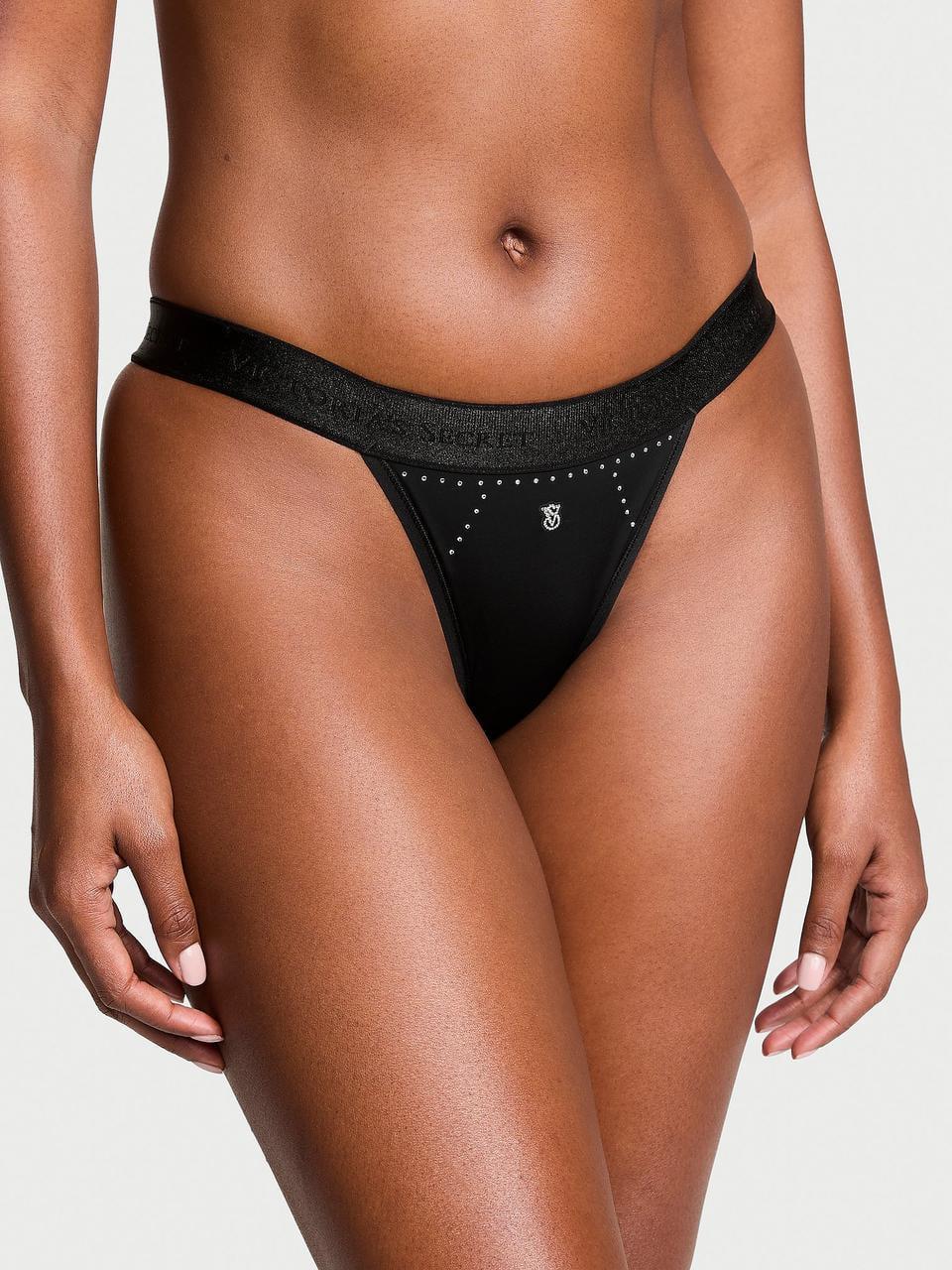 Трусики женские Victoria's Secret Logo Micro Shine Tanga L Черный (2442238966)