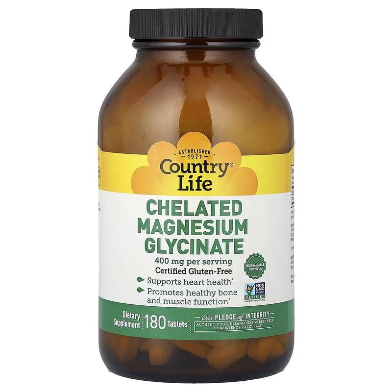 Препарат Country Life Chelated Magnesium Glycinate 400 мг 180 таблеток (3100227388)