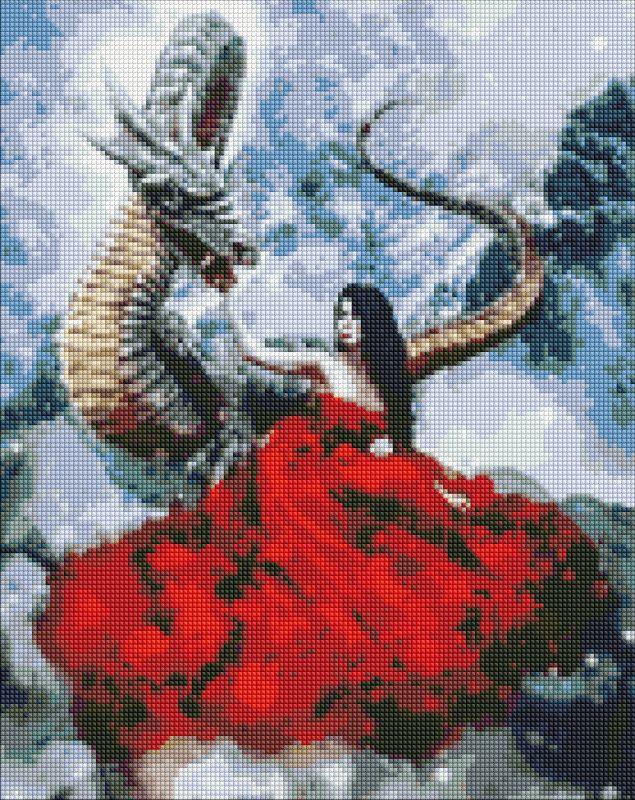 Мозаика алмазная/вышивка Девушка в красном платье и дракон 40x50 см (AMO7252)